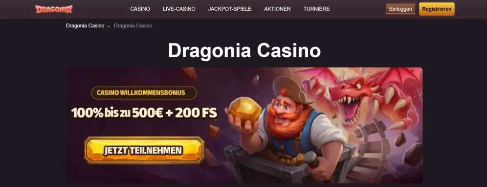 Dragonia Casino – 200% bis zu 1.000 € Willkommensbonus plus 200 Freispiele für deutsche Spieler